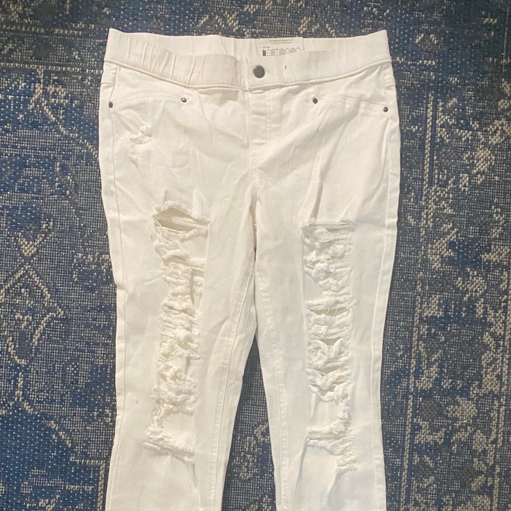 HUE White Frayed Jeggings Size Medium NWT
